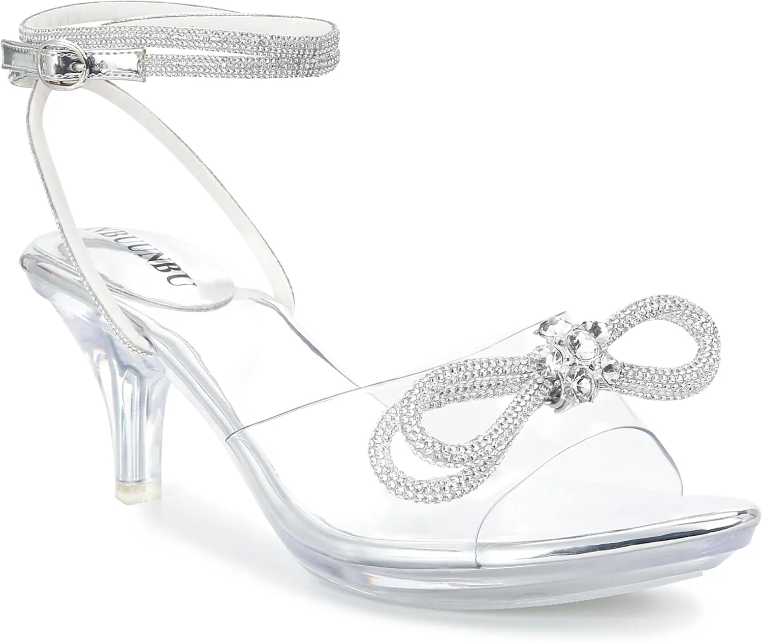 NBUUNBU Rhinestone Bowknot Strappy Clear Heels for Women - Ankle Strap Platform Sandals With Transparent High Heel - Sexy Crystal Slingback Stiletto Open Toe Comfy Party Wedding Shoes Mules Pump