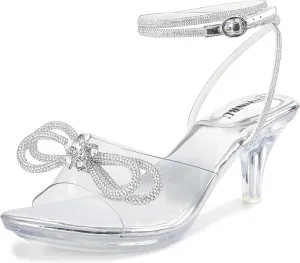 NBUUNBU Rhinestone Bowknot Strappy Clear Heels for Women - Ankle Strap Platform Sandals With Transparent High Heel - Sexy Crystal Slingback Stiletto Open Toe Comfy Party Wedding Shoes Mules Pump