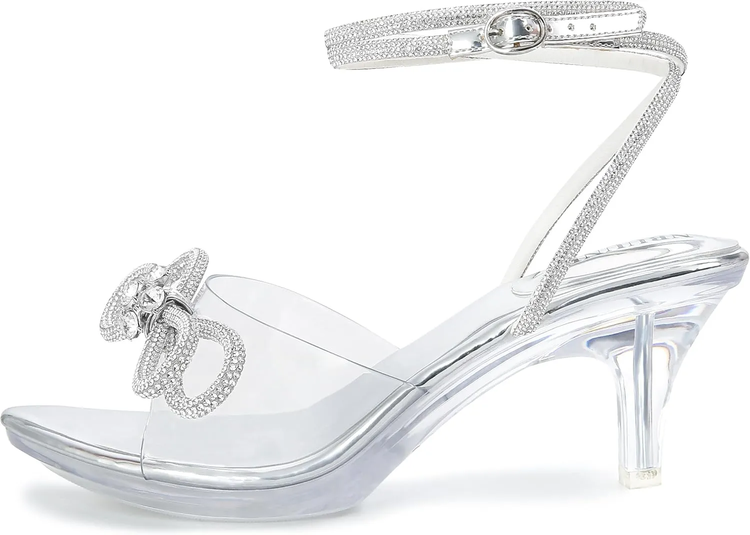 NBUUNBU Rhinestone Bowknot Strappy Clear Heels for Women - Ankle Strap Platform Sandals With Transparent High Heel - Sexy Crystal Slingback Stiletto Open Toe Comfy Party Wedding Shoes Mules Pump