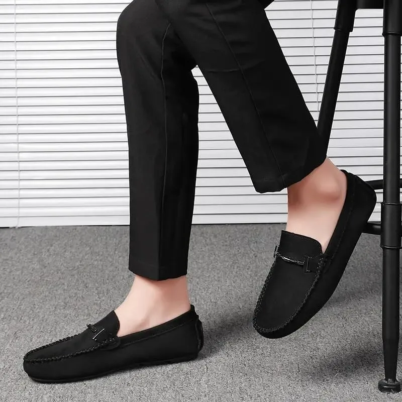New Mens Loafers Shoe Suede Vamp Round Toe Driving Shoes Lightweight Comfortable Flat Heel Classic Slip-on