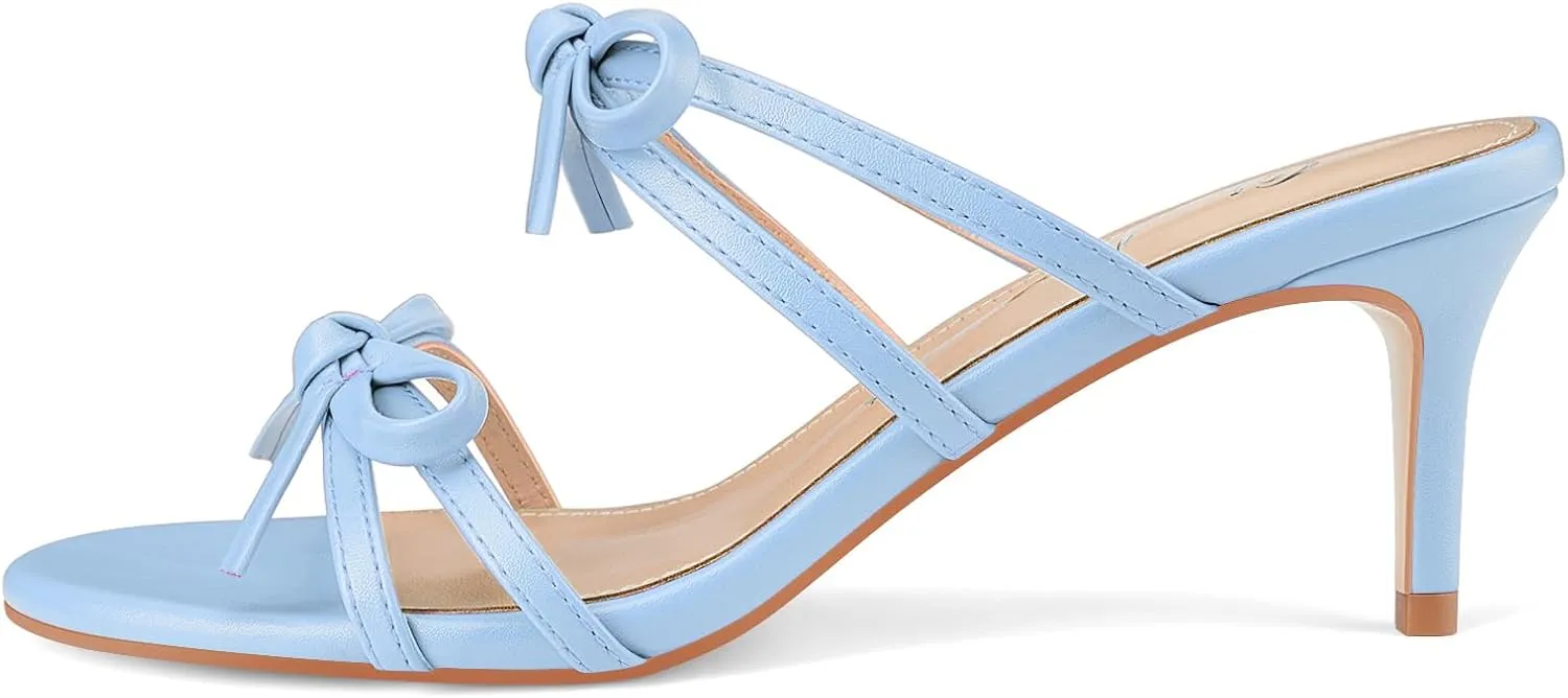 Oh Mispares Black Heels with Bow for Women Cute Sandals Round Open Toe Strappy Heeled Mules 2 Inch Elegant Heeled Stiletto Slides for Wedding Party Prom