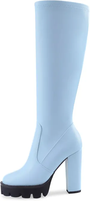 Oh Mispares Women’s Block High Heeled Knee-High Boots Zip Up Tall Boots for Women Round Toe Thick Sole Comfortable Fall Winter Booties with Chunky Heel