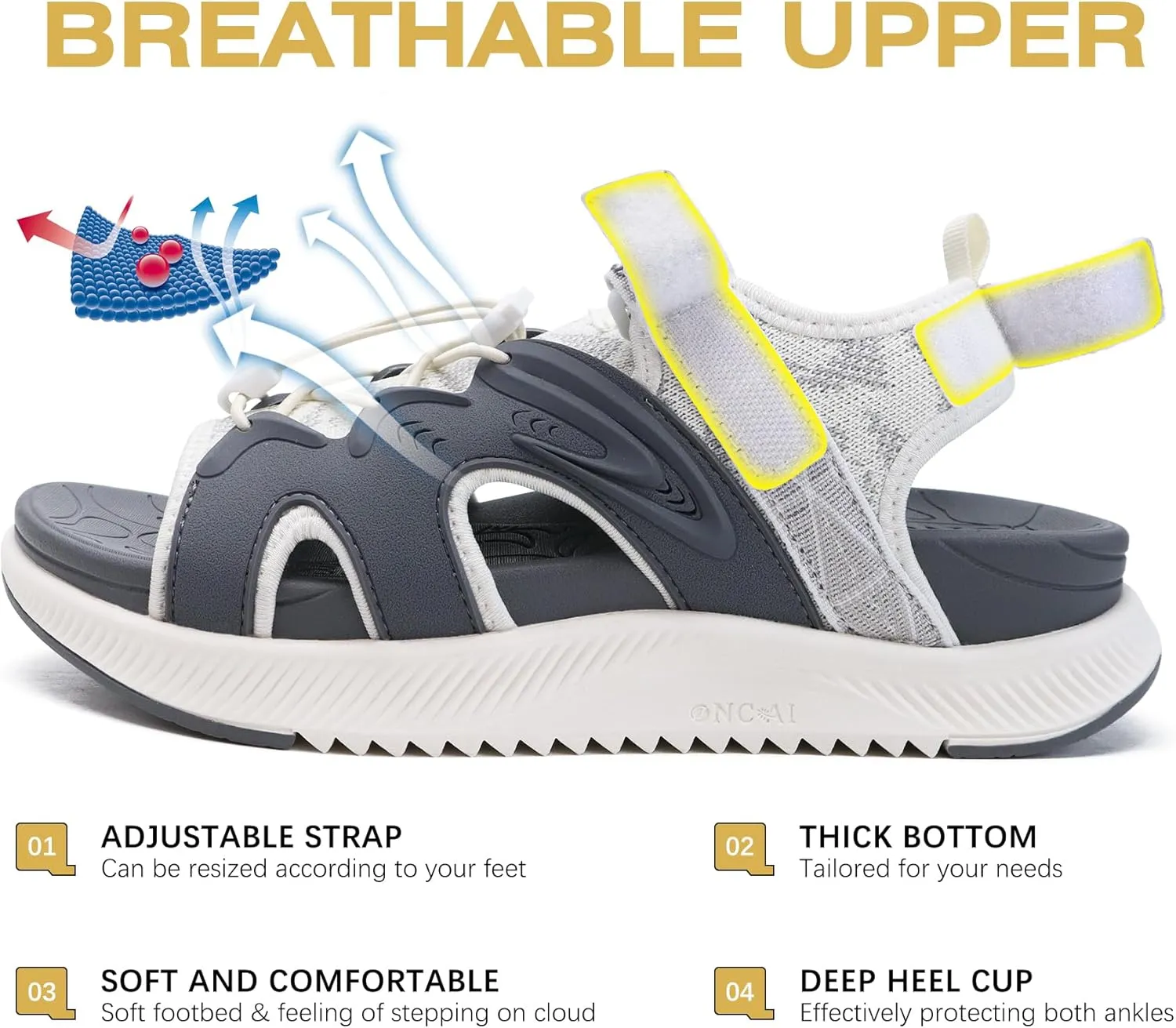 ONCAI Walking Sandals for Women,Sport Athletic Hiking Sandals With Arch Support Orthotic Outdoor Footbed for Plantar Fasciitis, Sandalias Mujer with Adjustable Straps (US Size 6-12)