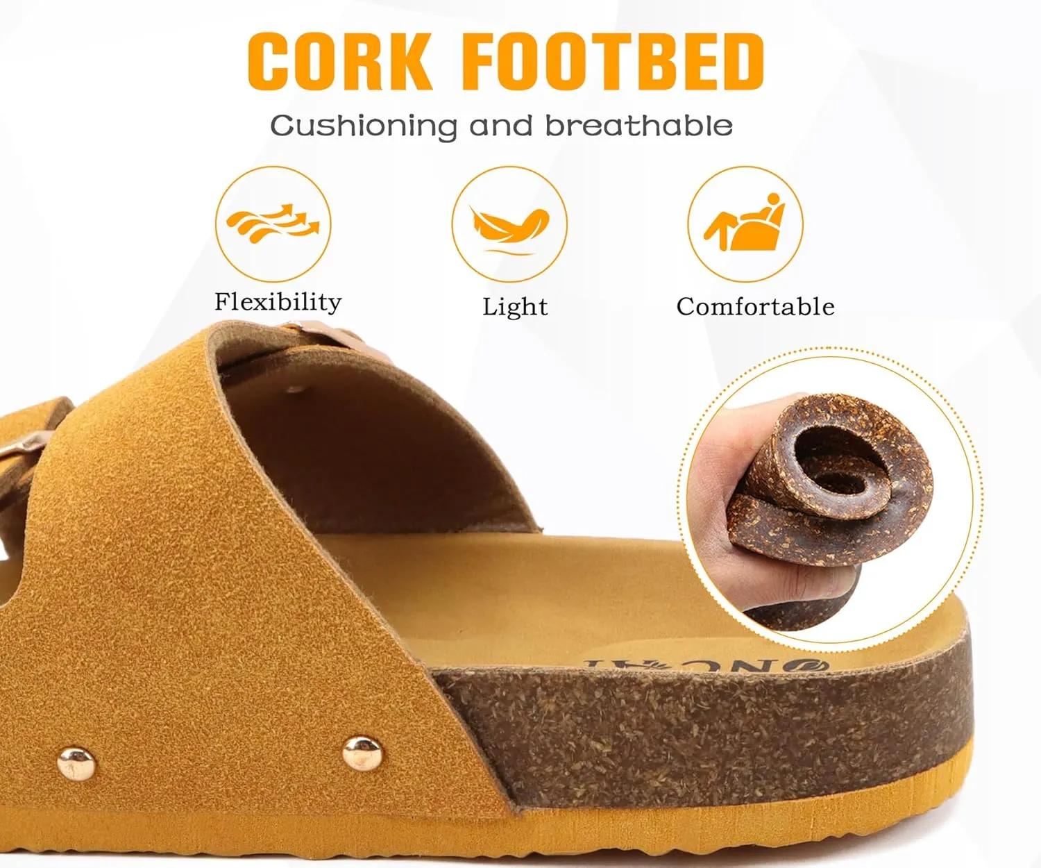 ONCAI Womens Flat Slide Sandals with Arch Support 2 Strap Adjustable Buckle Slip on Slides Shoes Non Slip Rubber Sole