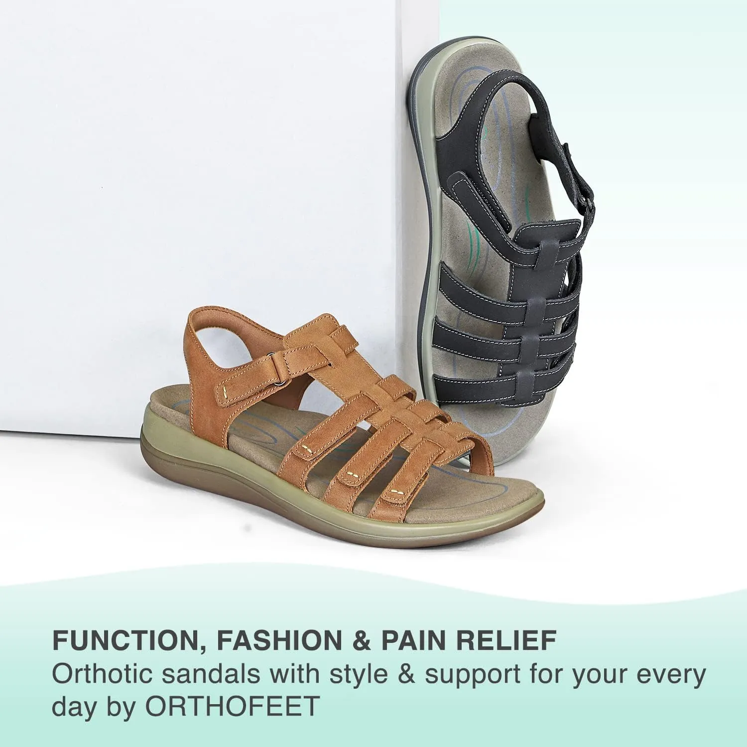 Orthofeet Women's Orthopedic Camel Leather Amalfi Adjustable Sandals, Size 10.5 Wide