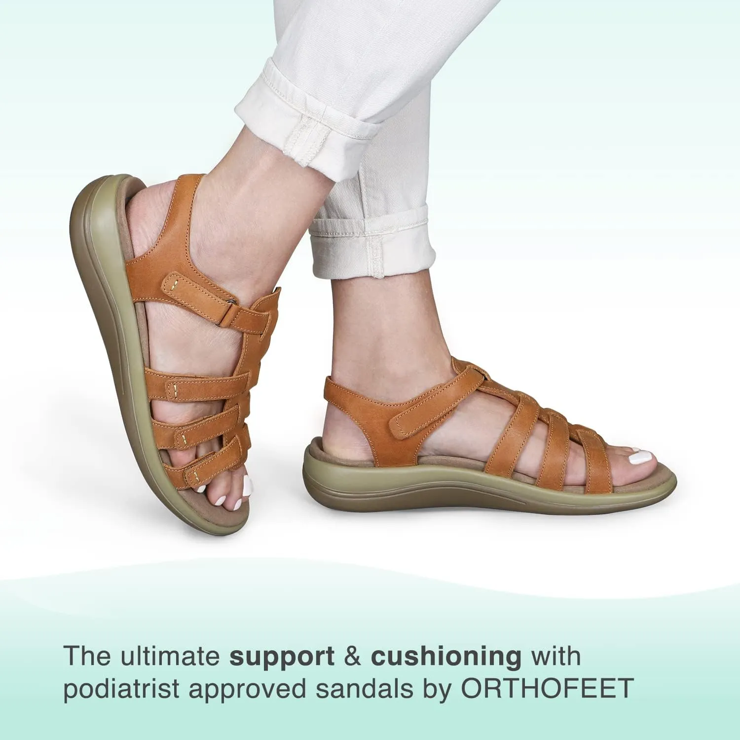 Orthofeet Women's Orthopedic Camel Leather Amalfi Adjustable Sandals, Size 10.5 Wide