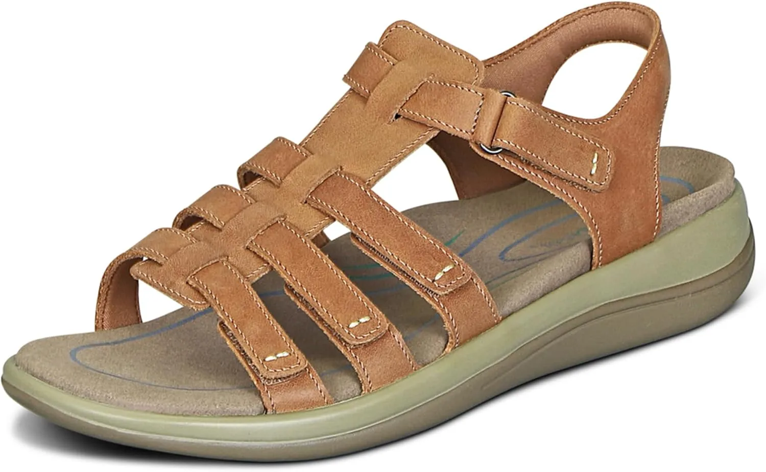 Orthofeet Women's Orthopedic Camel Leather Amalfi Adjustable Sandals, Size 10.5 Wide