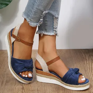 Orthopedic Platform Wedge Sandals for Women Summer Dressy 2023 Flat Open Toe Ankle Strap Espadrilles Sandals Casual Strappy Slip on Sandals Beach Boho Sandals Comfortable Outdoor Shoes (5-Blue, 8)