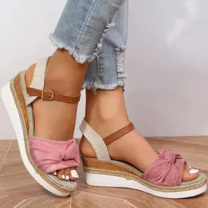 Orthopedic Platform Wedge Sandals for Women Summer Dressy 2023 Flat Open Toe Ankle Strap Espadrilles Sandals Casual Strappy Slip on Sandals Beach Boho Sandals Comfortable Outdoor Shoes (6-Pink, 9)