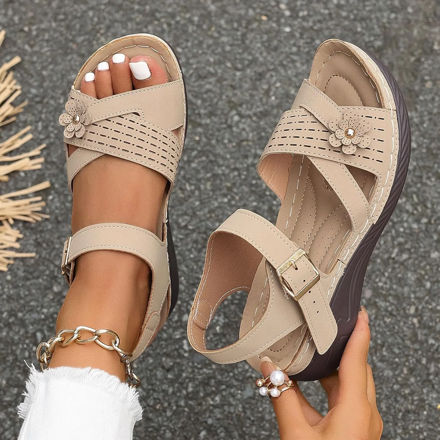 Orthopedic Sandals for Women Dressy Arch Support Comfortable Sandals Wedge Orthotic Walking Sandal Open Toe Casual Outdoor Shoes