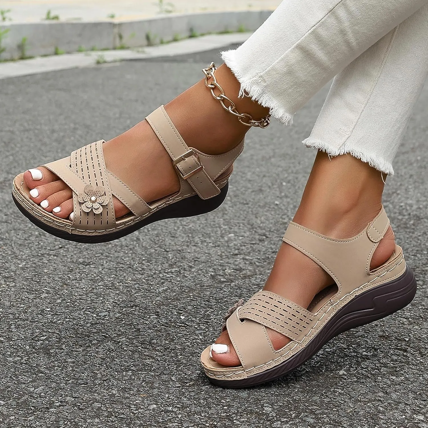 Orthopedic Sandals for Women Dressy Arch Support Comfortable Sandals Wedge Orthotic Walking Sandal Open Toe Casual Outdoor Shoes