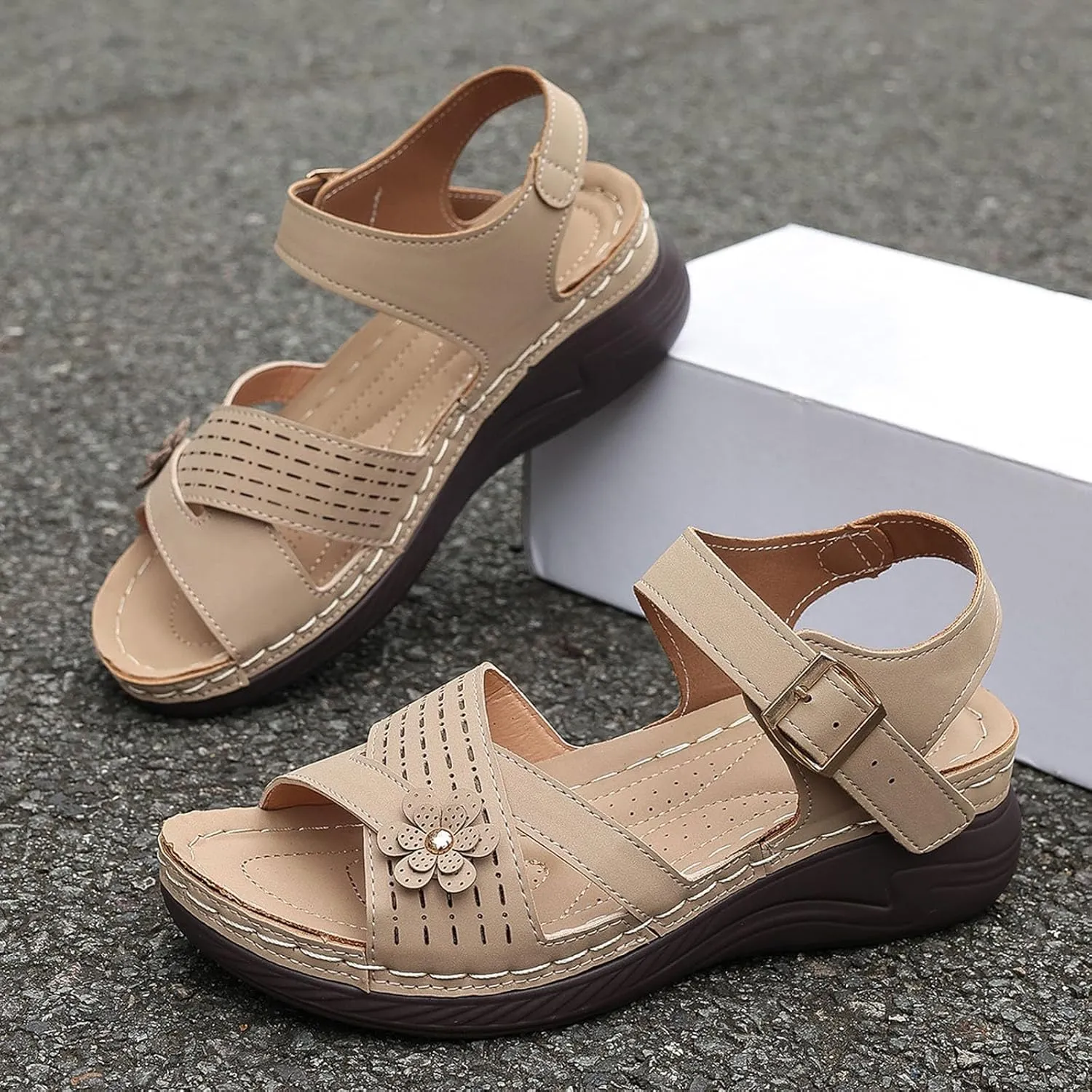 Orthopedic Sandals for Women Dressy Arch Support Comfortable Sandals Wedge Orthotic Walking Sandal Open Toe Casual Outdoor Shoes