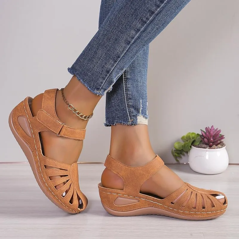 Orthopedic Sandals for Women Dressy Summer Closed Toe Breathable Arch Support Shoes Fisherman Wedge Heels Ankle Strap Wedges Casual Hollow Out Slides Adjustable Straps Comfortable Flat Sandal