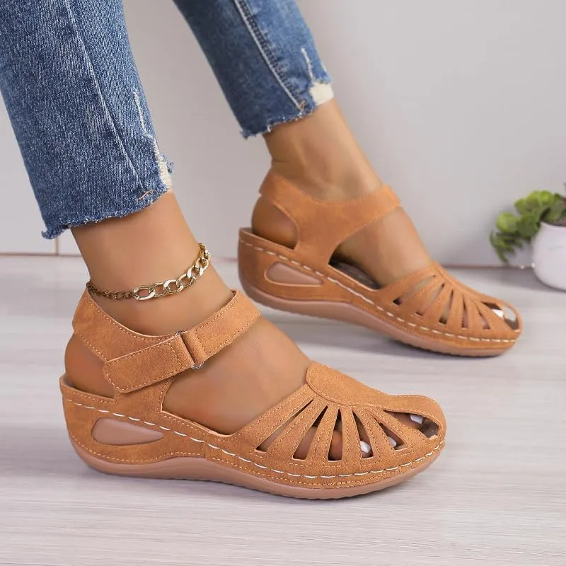 Orthopedic Sandals for Women Dressy Summer Closed Toe Breathable Arch Support Shoes Fisherman Wedge Heels Ankle Strap Wedges Casual Hollow Out Slides Adjustable Straps Comfortable Flat Sandal
