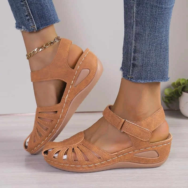 Orthopedic Sandals for Women Dressy Summer Closed Toe Breathable Arch Support Shoes Fisherman Wedge Heels Ankle Strap Wedges Casual Hollow Out Slides Adjustable Straps Comfortable Flat Sandal