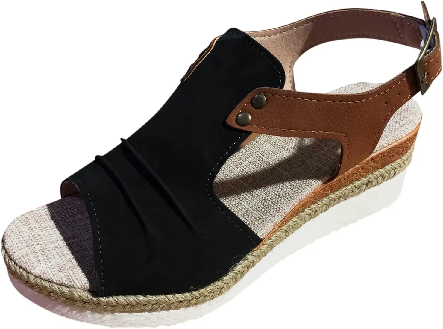 Orthopedic Wedge Sandals for Women Summer Dressy Flat Open Toe Ankle Strap Platform Espadrilles Sandals Casual Strappy Slip on Sandals Beach Anti-Slip Sandals Comfortable Outdoor Shoes