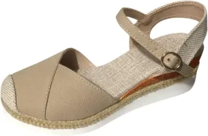 Orthopedic Wedge Sandals for Women Summer Dressy Flat Open Toe Ankle Strap Platform Espadrilles Sandals Casual Strappy Slip on Sandals Beach Anti-Slip Sandals Comfortable Outdoor Shoes