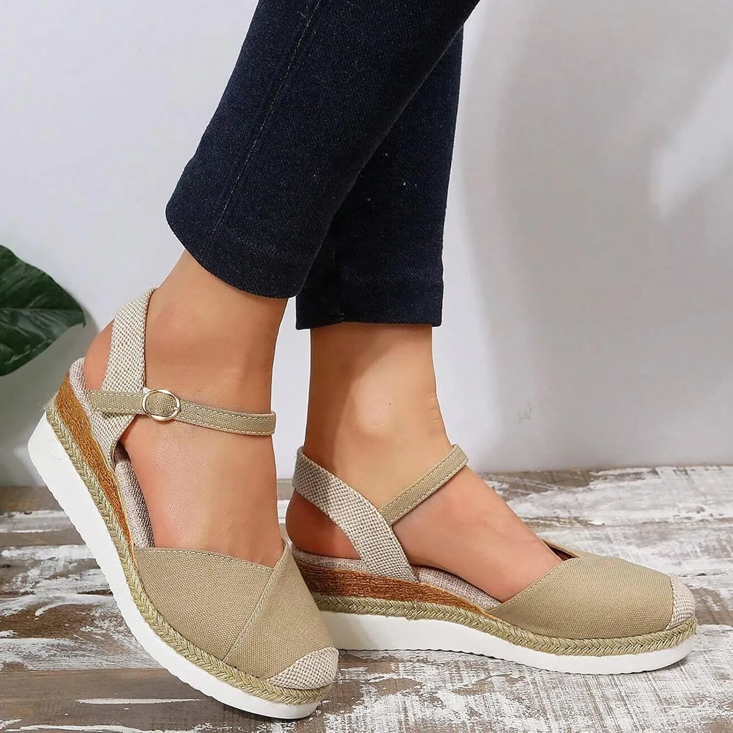 Orthopedic Wedge Sandals for Women Summer Dressy Flat Open Toe Ankle Strap Platform Espadrilles Sandals Casual Strappy Slip on Sandals Beach Anti-Slip Sandals Comfortable Outdoor Shoes
