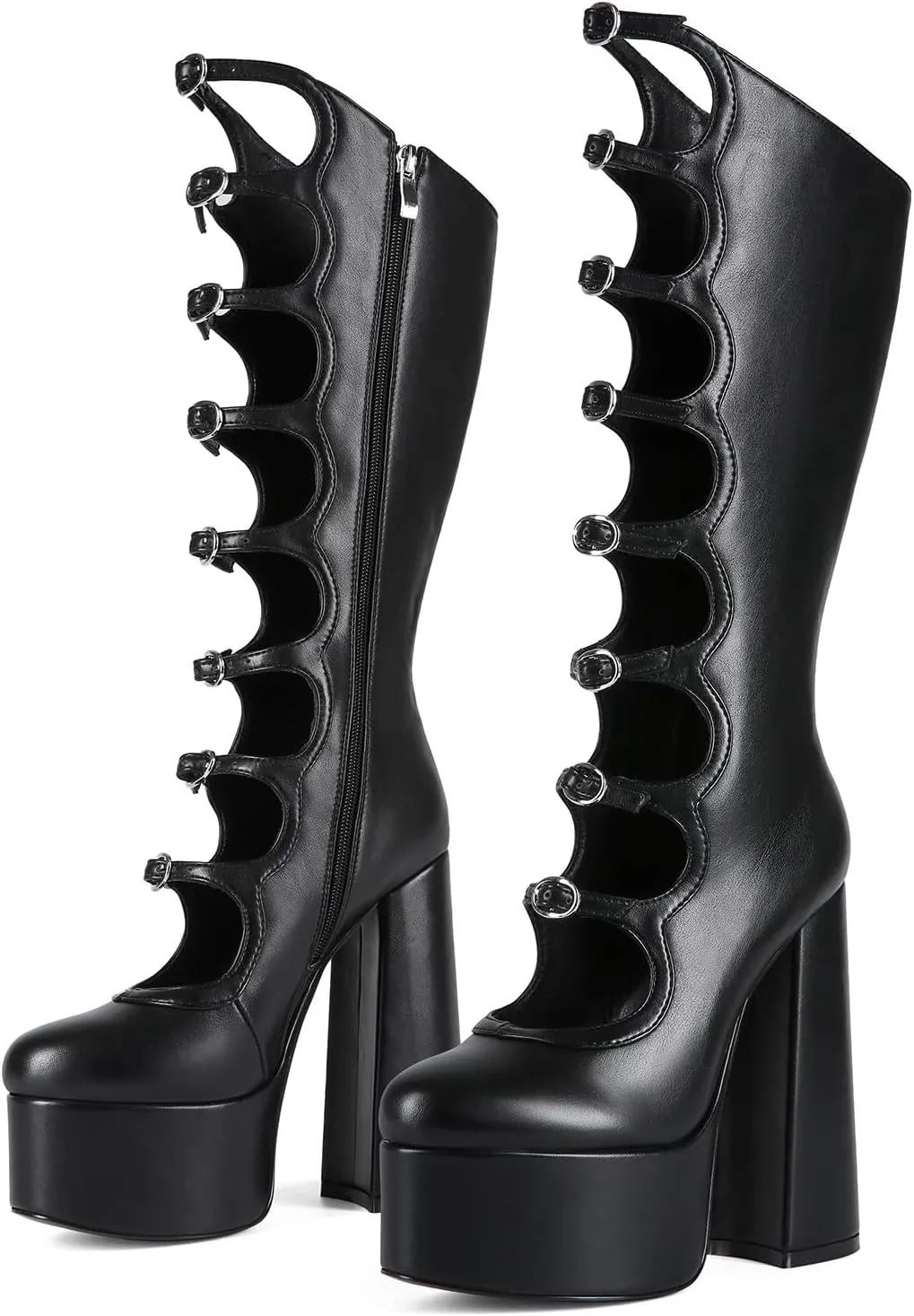 Oversized Women's Thick Heels and High Heels Gothic Buckle Waterproof Platform Nightclub Cool Boots