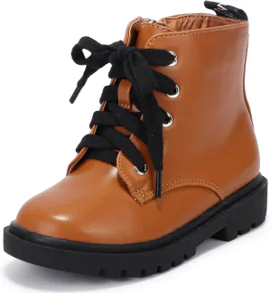 PANDANINJIA Christina Boys Girls Short Ankle Boots Fashion Dress Booties Waterproof Combat Shoes with Zipper for Toddler Little Kid
