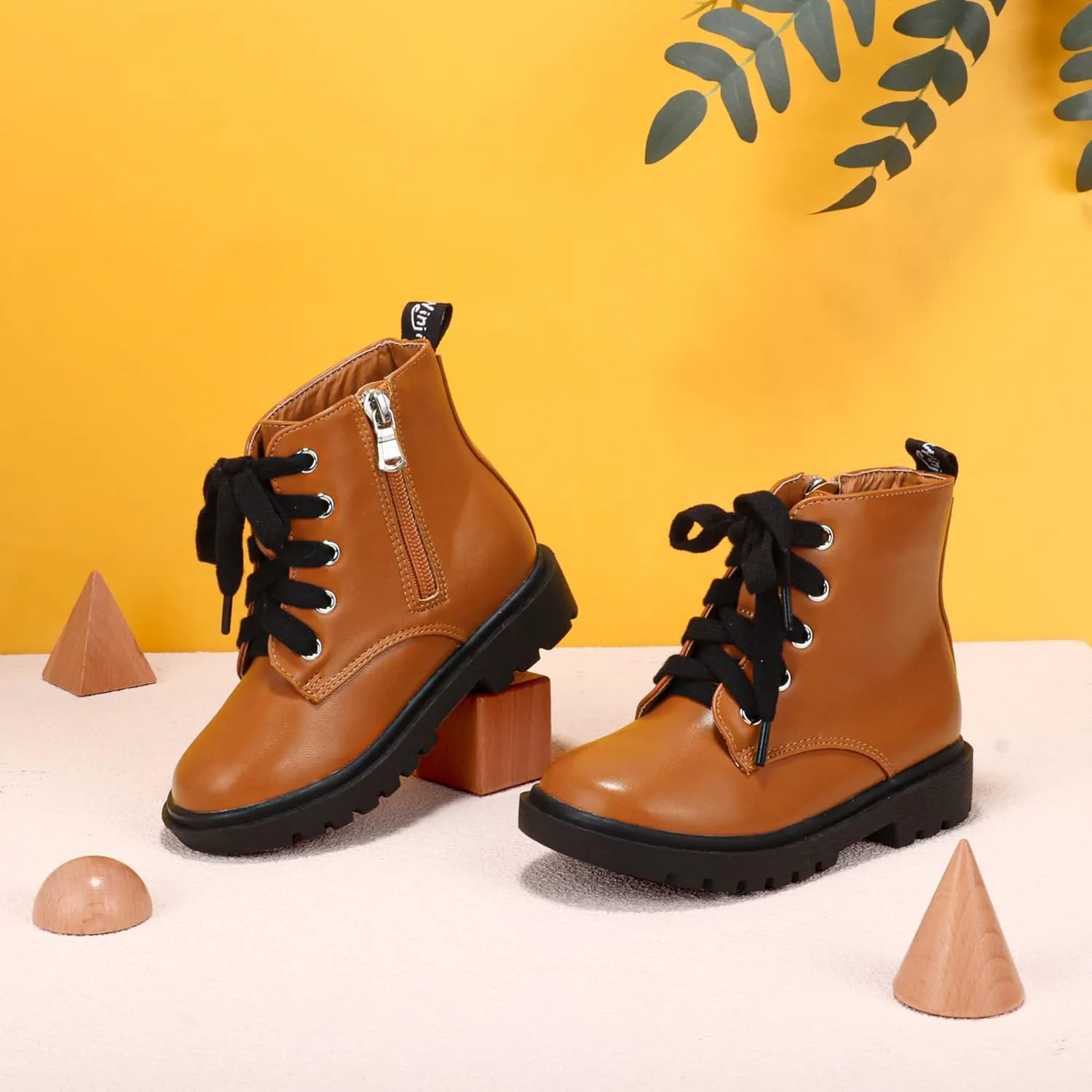 PANDANINJIA Christina Boys Girls Short Ankle Boots Fashion Dress Booties Waterproof Combat Shoes with Zipper for Toddler Little Kid