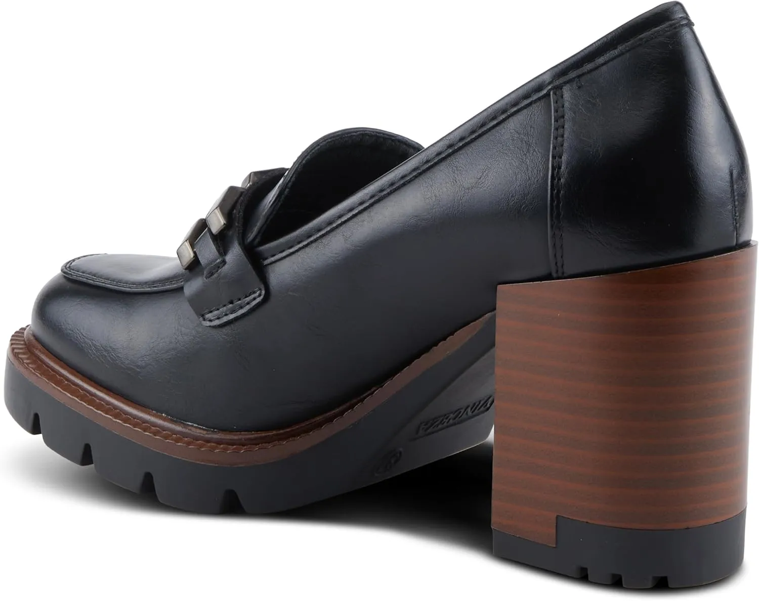 PATRIZIA Women's Dajah Inset Heel Loafers with Burnished Finish, Geometric Metal Detail, and Comfortable Fit