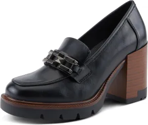 PATRIZIA Women's Dajah Inset Heel Loafers with Burnished Finish, Geometric Metal Detail, and Comfortable Fit