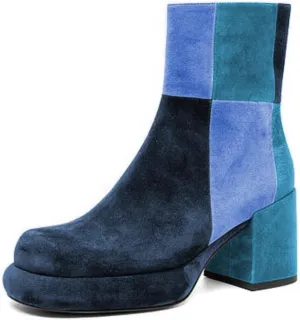 Pazzion Women Platform Closed Round Toe Ankle Booties Side Zippers Mid Block Heels Patchwork Short Boots Formal Working Office Shoes Size 4-16 US