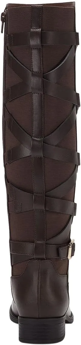 Pazzion Women Rounded Toe Low Thick Heel Knee High Boots Side Zip Crisscross Strappy Buckles Tall Booties Comfy Leisure Outdoor Shoes Size 4-16 US