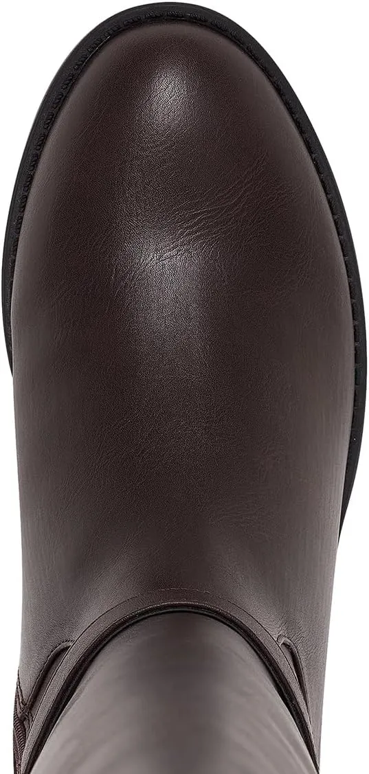 Pazzion Women Rounded Toe Low Thick Heel Knee High Boots Side Zip Crisscross Strappy Buckles Tall Booties Comfy Leisure Outdoor Shoes Size 4-16 US