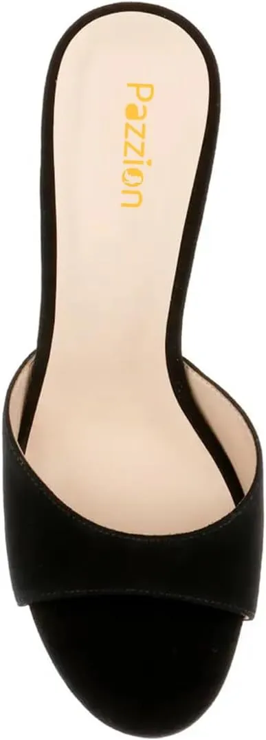 Pazzion Women's Trendy Open Round Toe Pearls Heels Sandals Stacked High Heel Slip On Mules Summer Leisure Prom Shoes Size 4-16 US