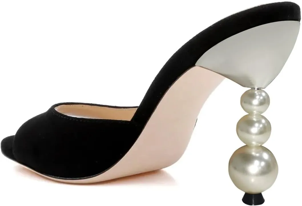 Pazzion Women's Trendy Open Round Toe Pearls Heels Sandals Stacked High Heel Slip On Mules Summer Leisure Prom Shoes Size 4-16 US
