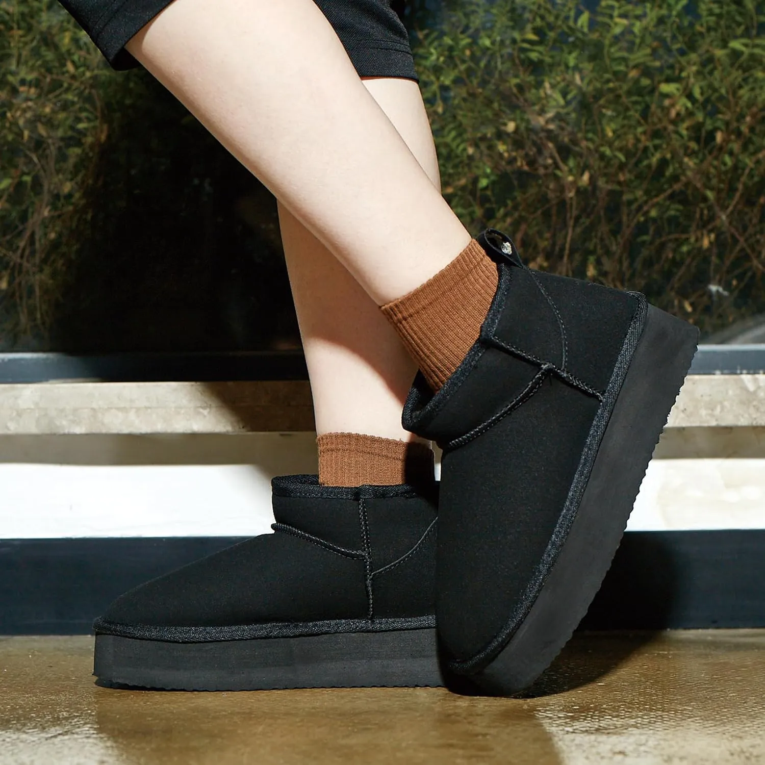 PepStep Ankle Platform Boots for Women or Ladies - Faux Suede Upper - Memory Foam Insole and Faux Lamb Fur Lining