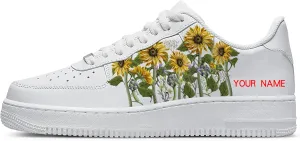 Personalized Sunflower Basketball Shoes - Custom Name Classic Lace Up Low-Top Fashion Sneakers for Men and Women, Breathable Anti-Slip Outdoor Training Shoes - Unique Floral Design