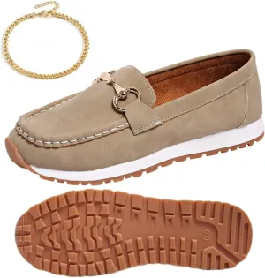 Platform Loafers for Womens,Round Retro Toe Work Shoes with Chain,Non Slip Comfortable Casual LShoes