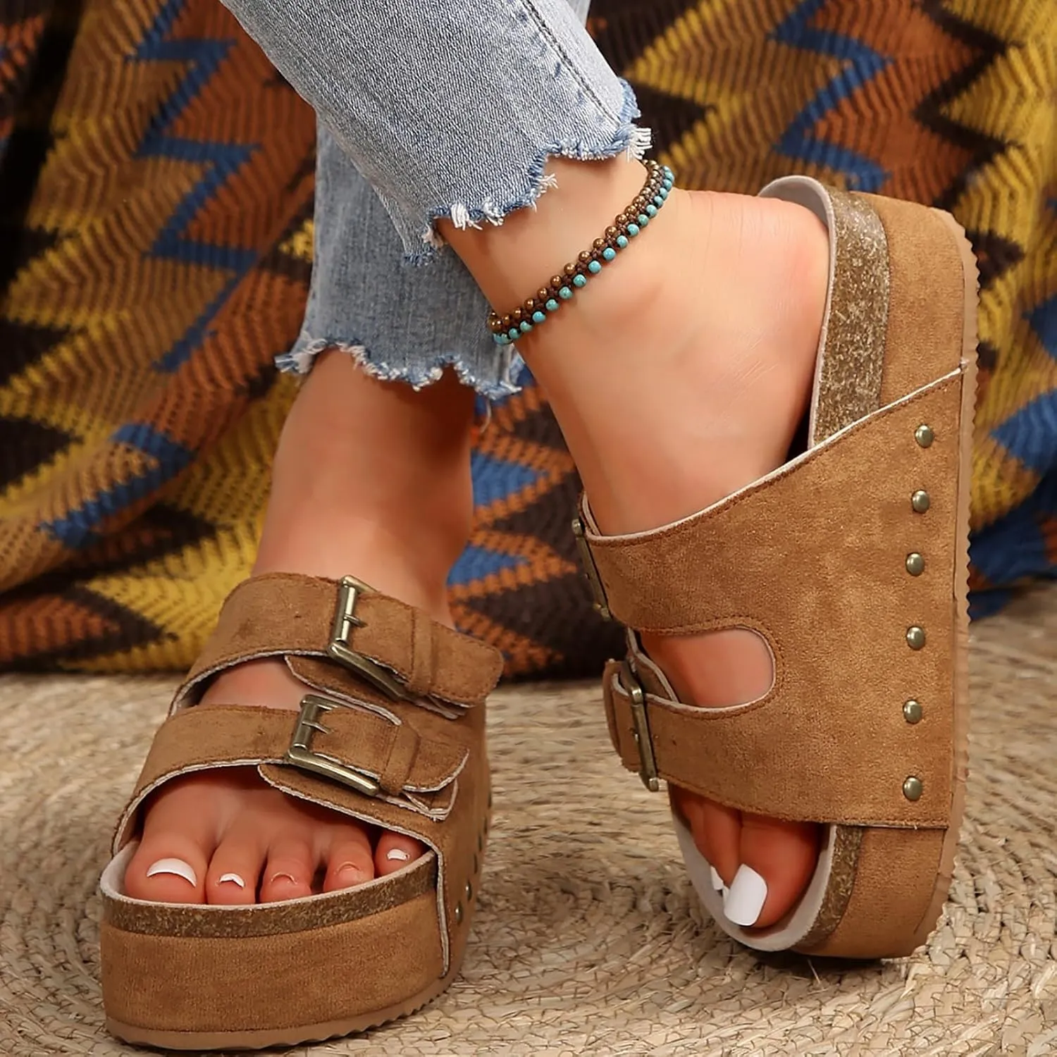 Platform Sandals for Women Dressy Fashion Wedges Sandals Non-Slip Casual Summer High Heels Open Toe Genuine Leather Sandals Slip on Shoes Women Footwear