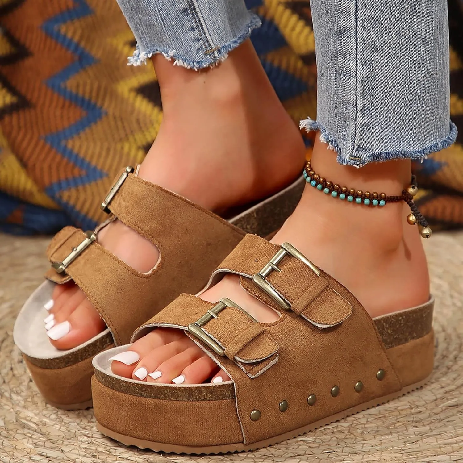 Platform Sandals for Women Dressy Fashion Wedges Sandals Non-Slip Casual Summer High Heels Open Toe Genuine Leather Sandals Slip on Shoes Women Footwear