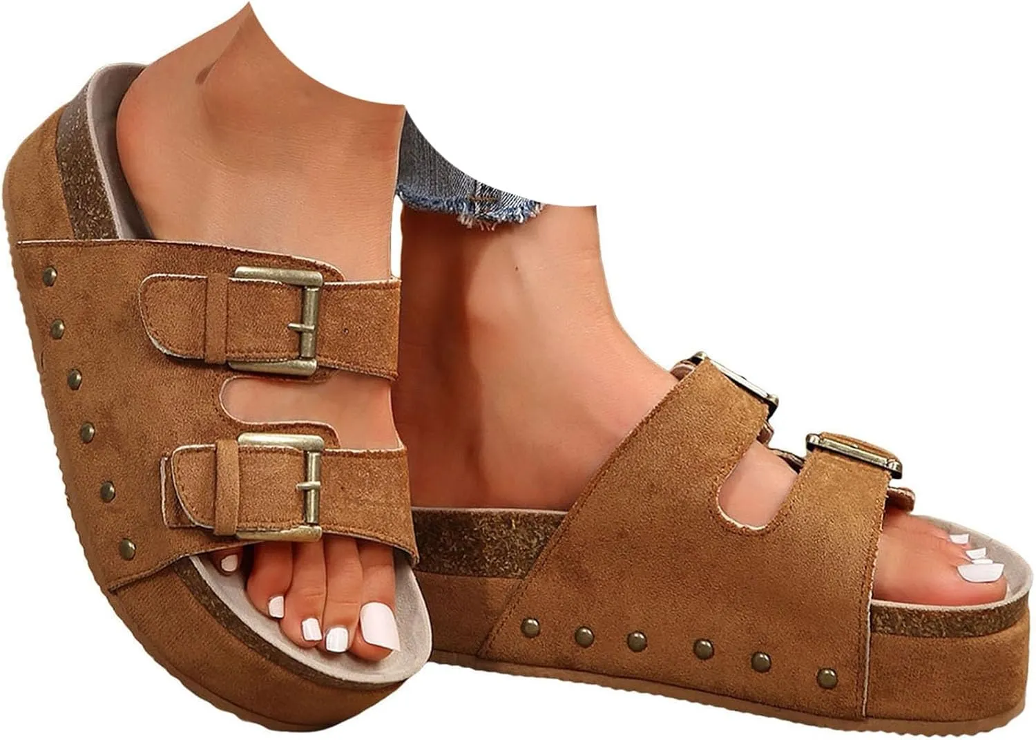 Platform Sandals for Women Dressy Fashion Wedges Sandals Non-Slip Casual Summer High Heels Open Toe Genuine Leather Sandals Slip on Shoes Women Footwear
