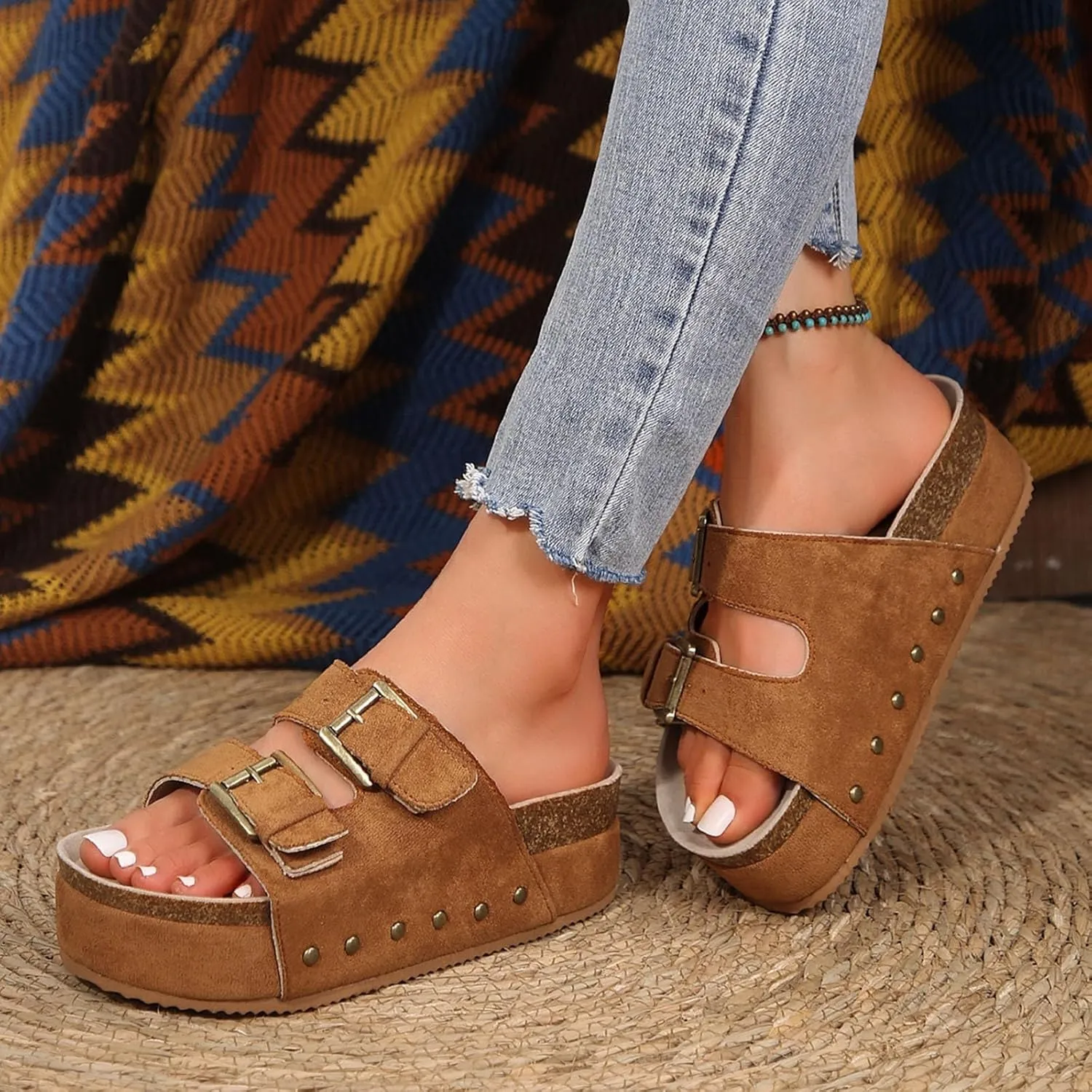 Platform Sandals for Women Dressy Fashion Wedges Sandals Non-Slip Casual Summer High Heels Open Toe Genuine Leather Sandals Slip on Shoes Women Footwear