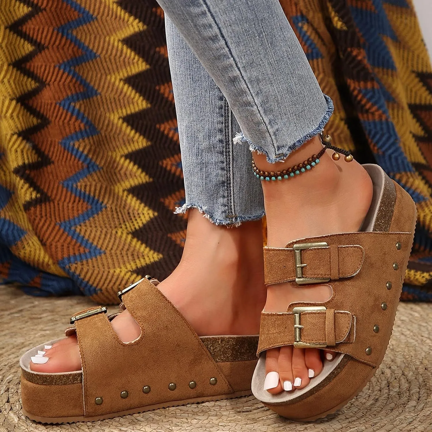Platform Sandals for Women Dressy Fashion Wedges Sandals Non-Slip Casual Summer High Heels Open Toe Genuine Leather Sandals Slip on Shoes Women Footwear
