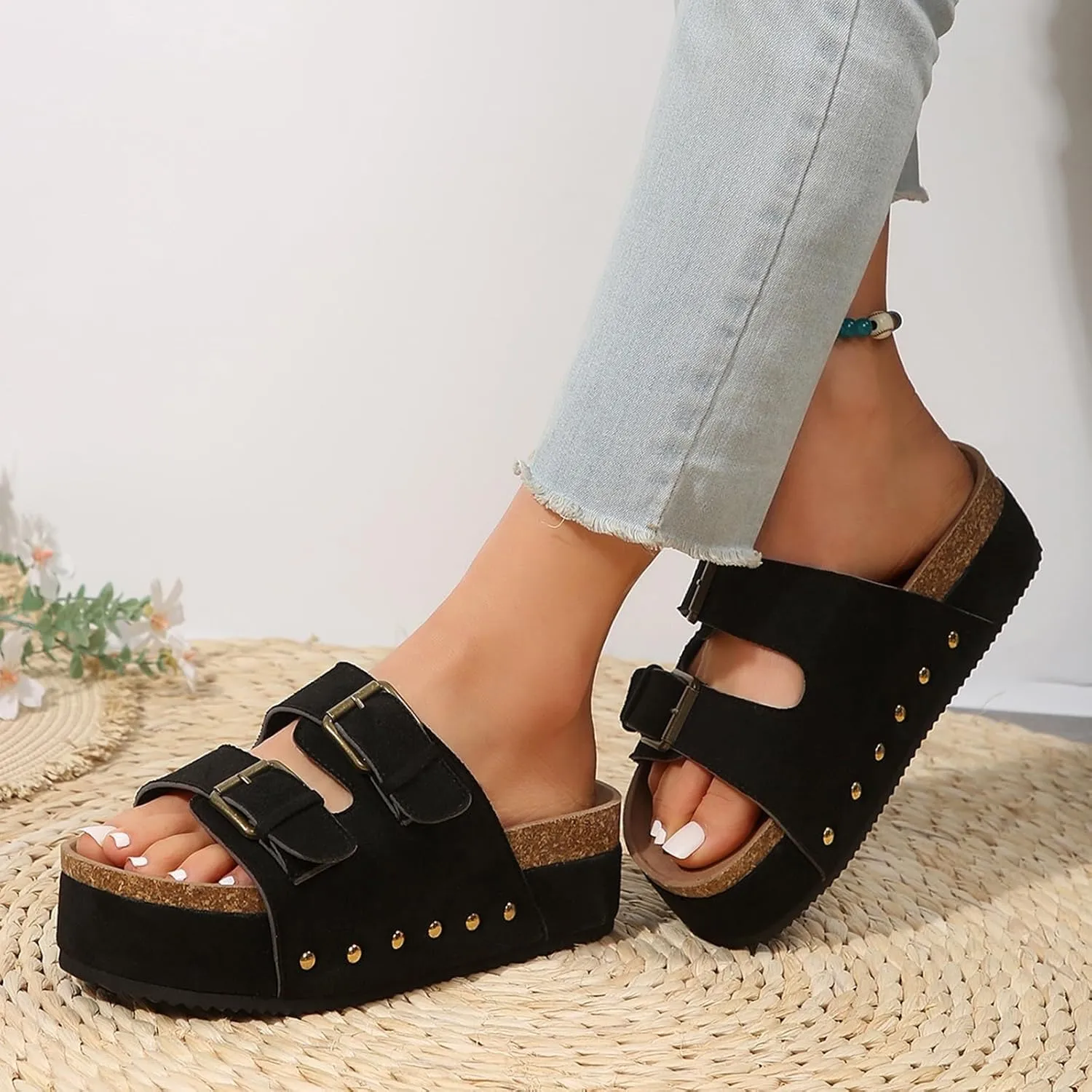 Platform Sandals for Women Dressy Fashion Wedges Sandals Non-Slip Casual Summer High Heels Open Toe Genuine Leather Sandals Slip on Shoes Women Footwear