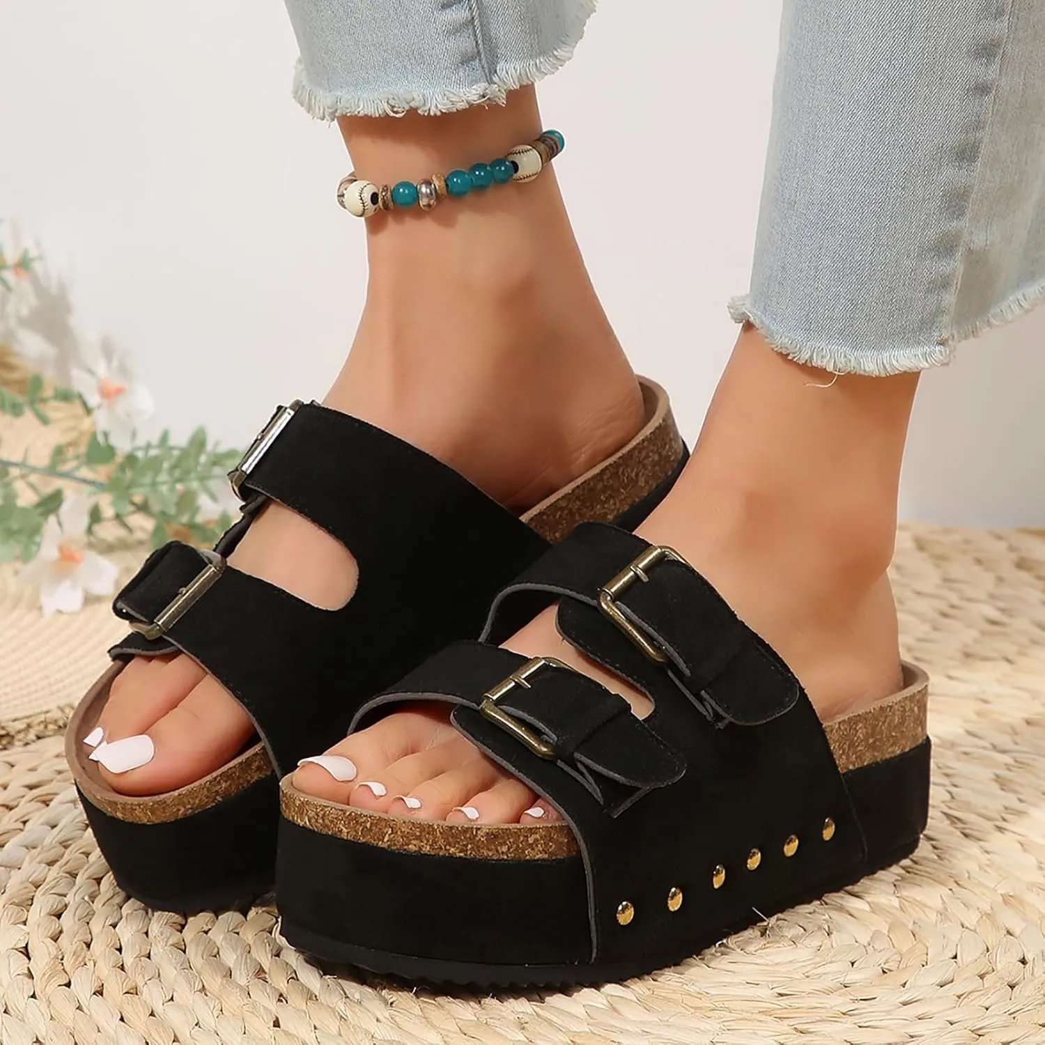 Platform Sandals for Women Dressy Fashion Wedges Sandals Non-Slip Casual Summer High Heels Open Toe Genuine Leather Sandals Slip on Shoes Women Footwear