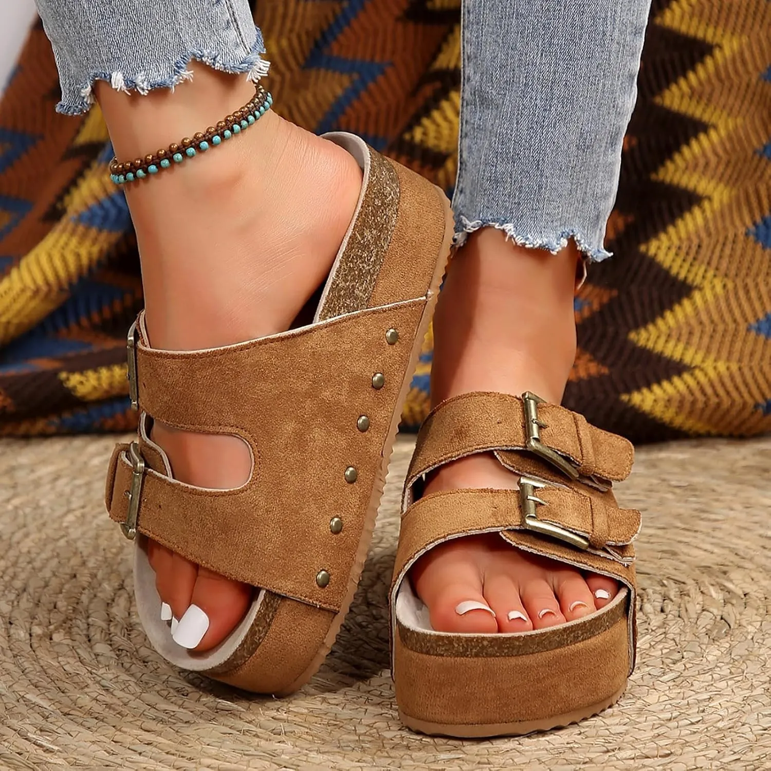 Platform Sandals for Women Dressy Fashion Wedges Sandals Non-Slip Casual Summer High Heels Open Toe Genuine Leather Sandals Slip on Shoes Women Footwear