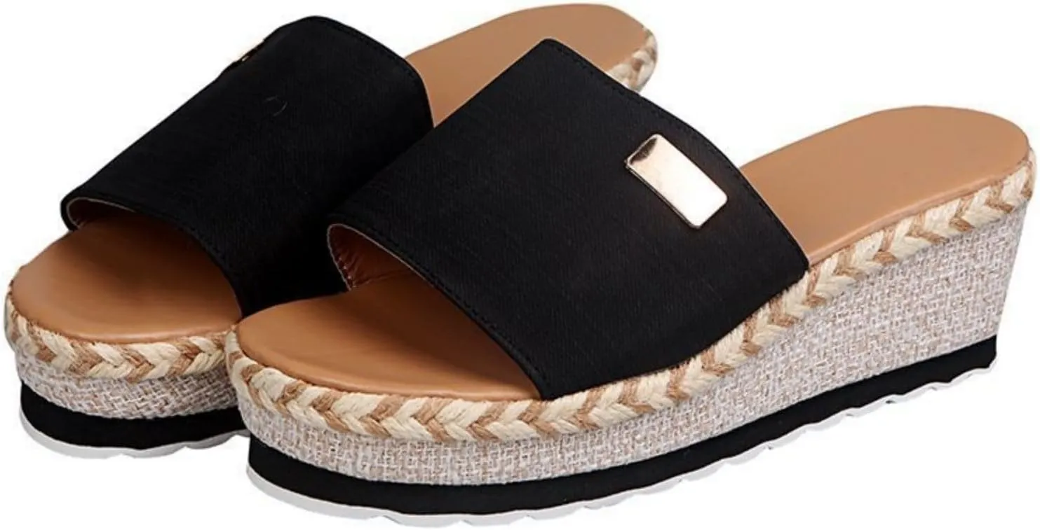 Platform Sandals Women Espadrille Wedge Casual Slippers Open Toe Dressy Heels Summer Slingback Wide Beach Shoes Wedges Strap Espadrilles Cute Slip-on High with Adjustable Buckle Ankle Boho
