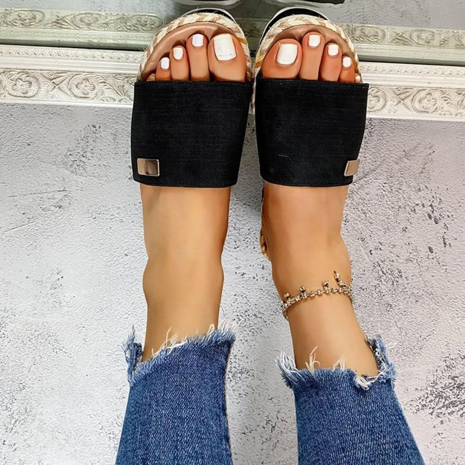 Platform Sandals Women Espadrille Wedge Casual Slippers Open Toe Dressy Heels Summer Slingback Wide Beach Shoes Wedges Strap Espadrilles Cute Slip-on High with Adjustable Buckle Ankle Boho