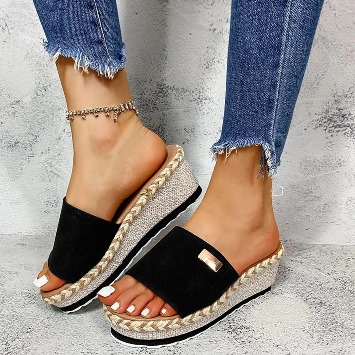 Platform Sandals Women Espadrille Wedge Casual Slippers Open Toe Dressy Heels Summer Slingback Wide Beach Shoes Wedges Strap Espadrilles Cute Slip-on High with Adjustable Buckle Ankle Boho