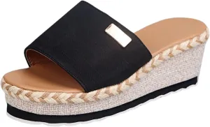 Platform Sandals Women Espadrille Wedge Casual Slippers Open Toe Dressy Heels Summer Slingback Wide Beach Shoes Wedges Strap Espadrilles Cute Slip-on High with Adjustable Buckle Ankle Boho