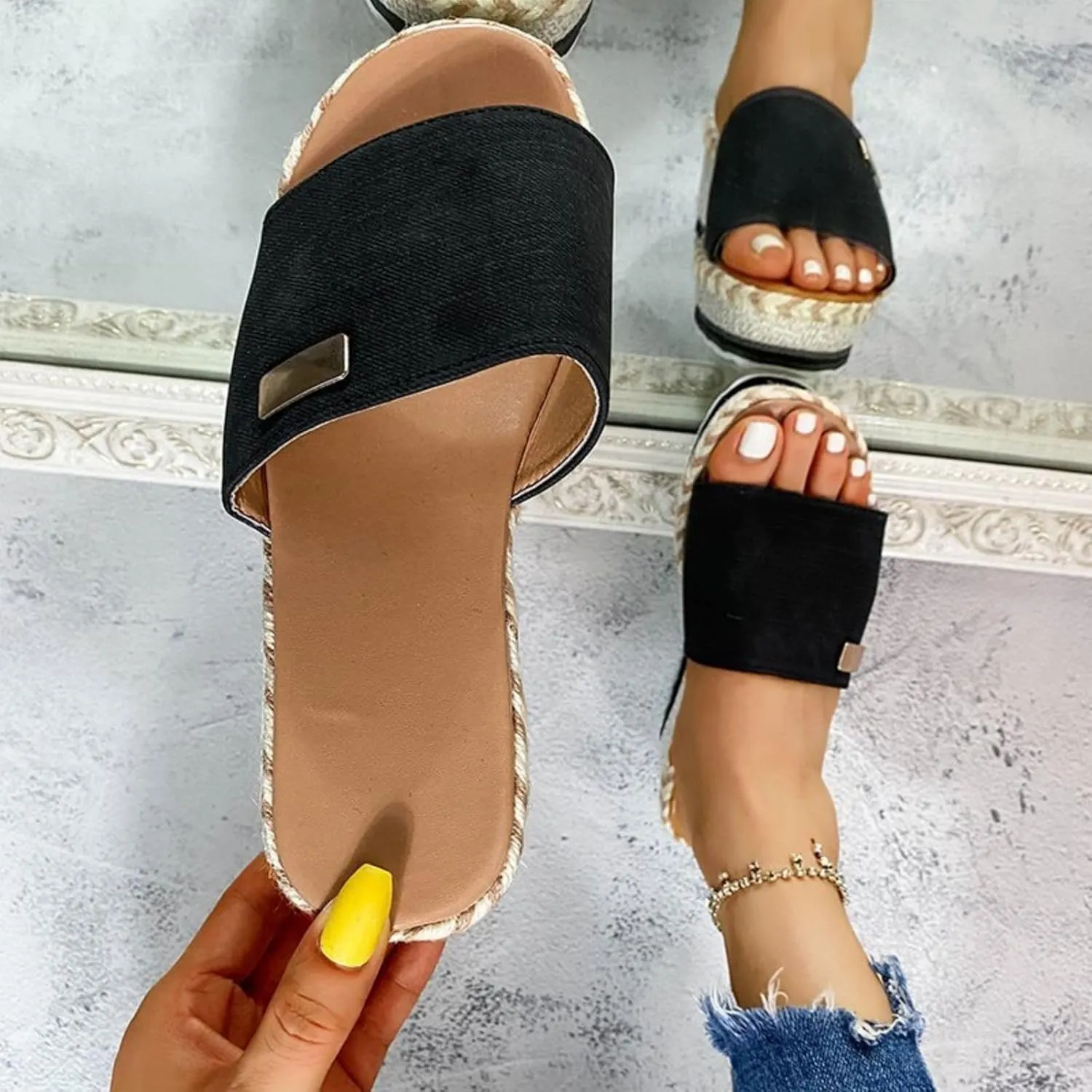 Platform Sandals Women Espadrille Wedge Casual Slippers Open Toe Dressy Heels Summer Slingback Wide Beach Shoes Wedges Strap Espadrilles Cute Slip-on High with Adjustable Buckle Ankle Boho