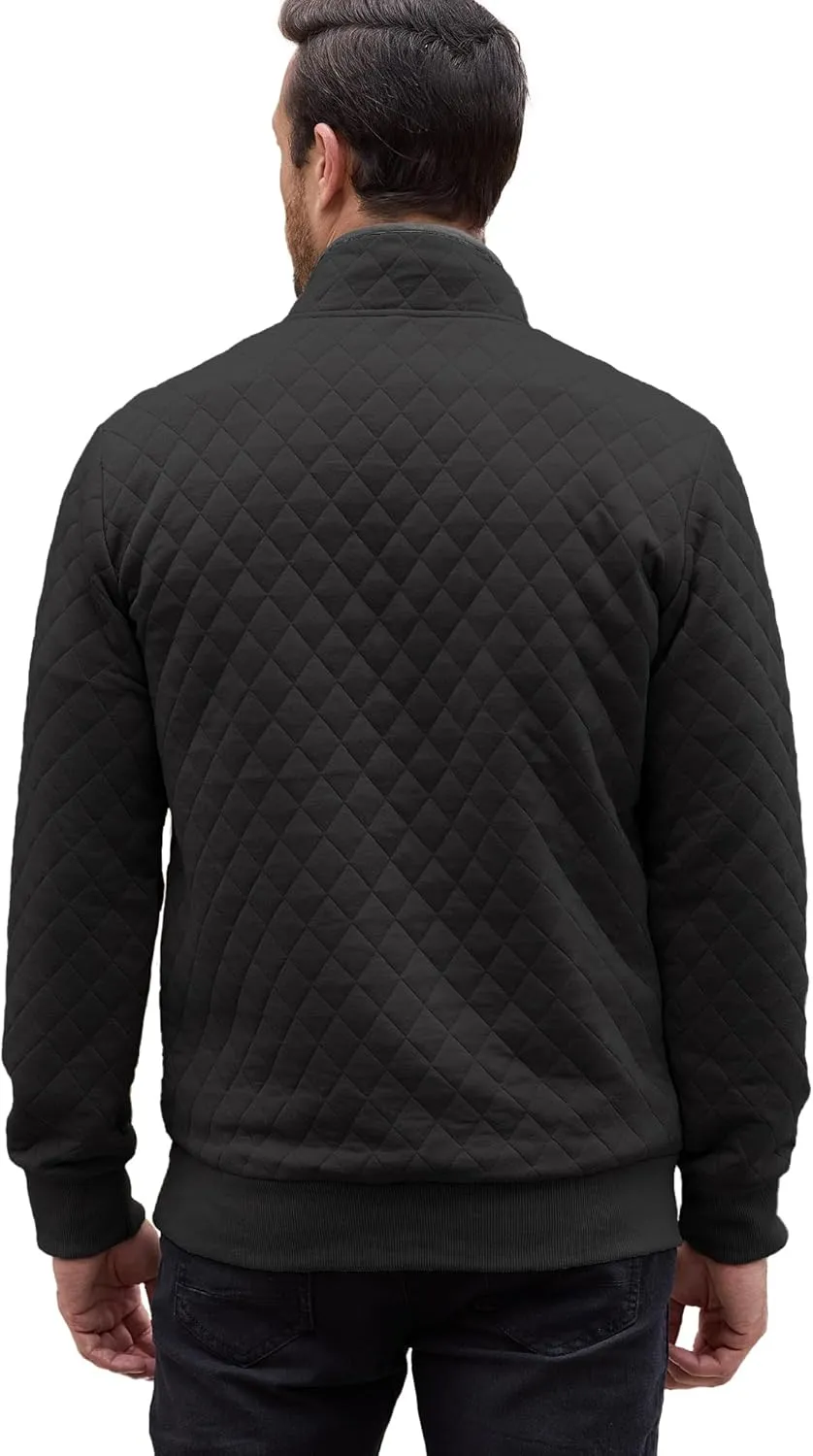 PLEPAN Mens Quilted Sweatshirt Long Sleeve Casual Stand Collar 1/4 Button Pullover Sweatshirts for Men