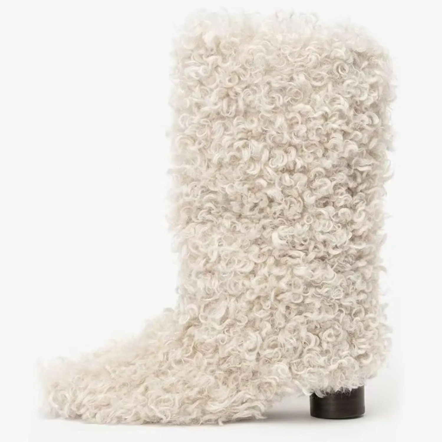Pointed Thick Heel Fur Boots,Sleeve Casual Snow Boots,Pigskin Lining,Tendon Sole,PU Boot Shaft,Suitable for All Occasions Wool Boots